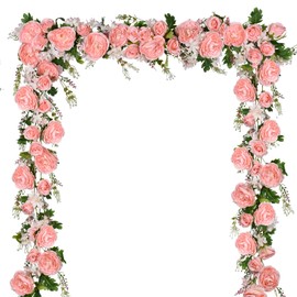 DearHouse Artificial Peony Flower Garland - Silk Peony Garland with Pink Flowers for Wedding Party Table Decoration,6ft/Strand