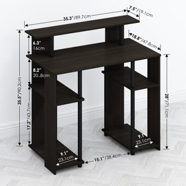 Furinno Tomi Computer Writing Desk with Hutch and Shelves, Walnut