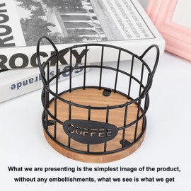 Fving Coffee Pod Holder for Counter, K Cup Holders Coffee Pods Storage Organizer,Large Capacity Coffee Bar Basket with Wooden Base for Kitchen Office Desktop (Black)