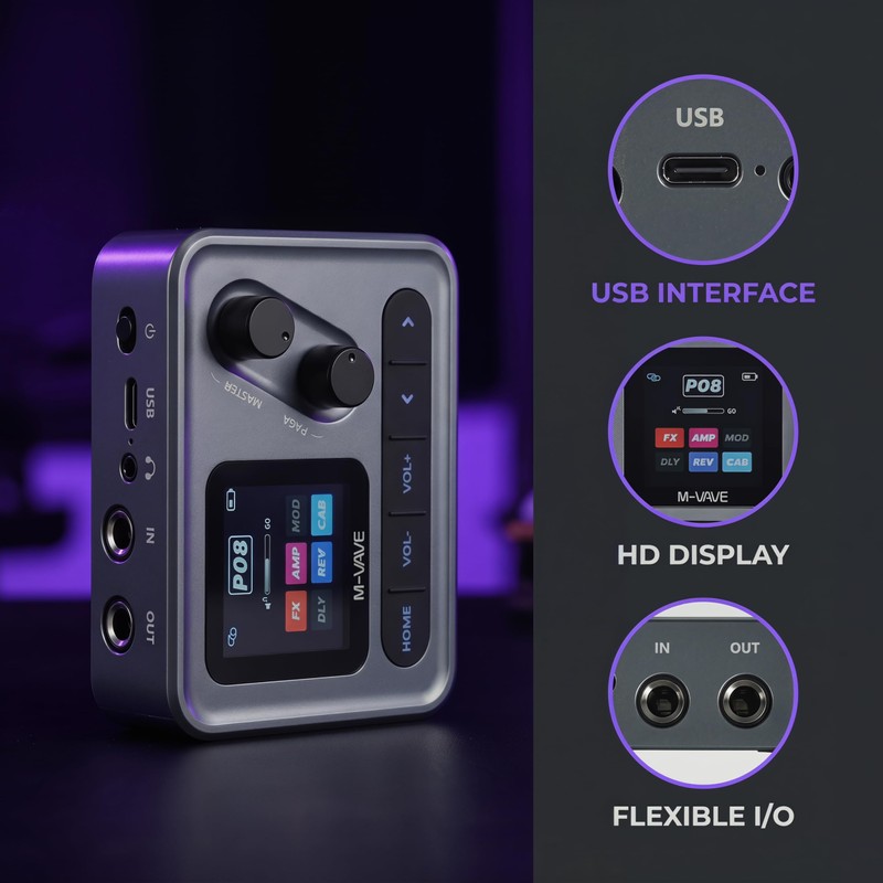 M-VAVE Pocket Amp Pocket Grey Multi Effects Guitar Pedal with