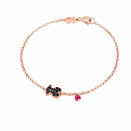 TOUS Pulsera de Plata Vermeil Rosa para Mujer con Motivo de Oso en Espinela y Rubí tratado, 17,5 cm de Largo, Plata de Ley 925 con Chapado de Oro, Chic y Femenina, Colección Motif