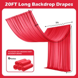 30ftx20ft Red Backdrop Ceiling Drapes,6Panels 20ft Height Wrinkle Free Tent Draping Curtains, Fabric Drapery Ceiling Drapes for Wedding Ceremony Birthday Theme Parties with Rod Pocket