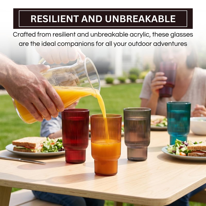 Khen Shatterproof Acrylic Tall Drinking Glasses Set, European Style, Dishwasher