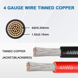 4 Gauge Marine Wire, 4 AWG Tinned Copper Electrical Wire, Boat Cable for Automotive, Solar, Car Audio, Trailer, Camper & Marine Wiring(4 AWG, 5FT Red + 5FT Black)