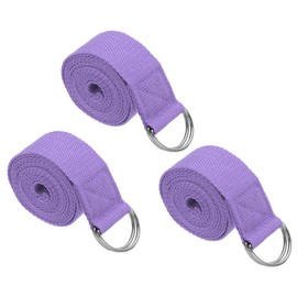 PATIKIL Yoga Strap for Stretching 8 Feet, 3Pcs Cotton Yoga Belt with Adjustable Metal D-Ring Buckle Stretch Bands for Fitness Pilates, Light Purple