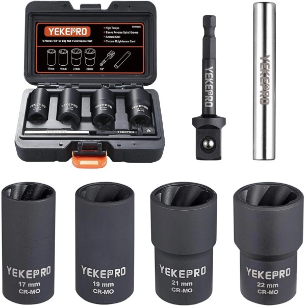 Branded 6 PCS Lug Nut Removal Tool, 1/2-Inch Drive Impact