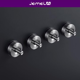 JOMOLA Suction Shower Hooks, No-Drill Bath & Spa Accessory, Brushed Steel Waterproof Wall Mount for Towels, Robes - Rustproof Strong Hold for Caravan, Gym, Home (4-Pack)