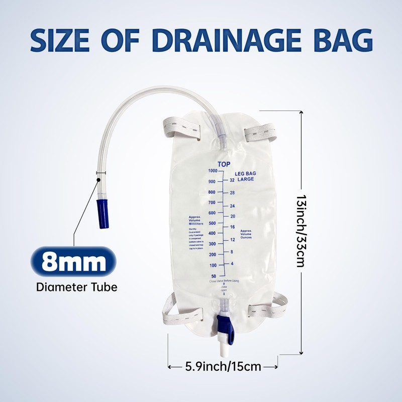 Carbou 6 Pcs Catheter Leg Bags, 1000ml Urinary Foley Drainage