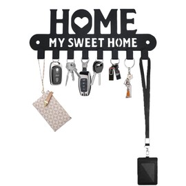 YAYANGATMG Black Metal Key Holder for Wall Mounted Hooks My Sweet Home Wall Hanger Decor for Front Door Kitchen Garage Ready to Hang with 8 Hook Racks