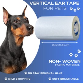 PETTIST Ear Tape for Dogs 1 Pack with Dog Ear Cleaner Cotton Swabs, Self Adhesive Cotton Tape for Dog Ear Protection and Support, Ear Care Set for Dogs (3.0 inch (75 mm))