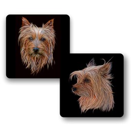 Fractal Artworks Silky Terrier Coaster Set with Fractal Art Design. Set No 2-1