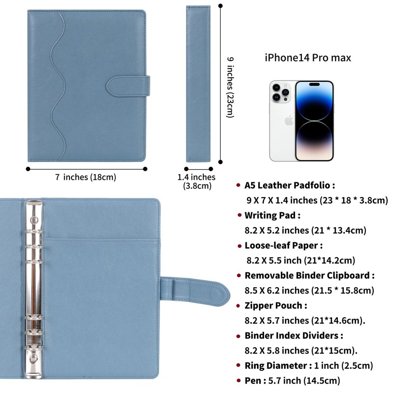 WASON A5 Diary Leather PU Lined Notebook Refillable Paper Journal,