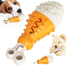 Fellmeister® 3in1 Dental Kauspielzeug für Hunde mit Kühlfunktion und Futter Fach zur Zahnpflege und Mundhygiene, Hunde Keule in Farbe: (Orange)