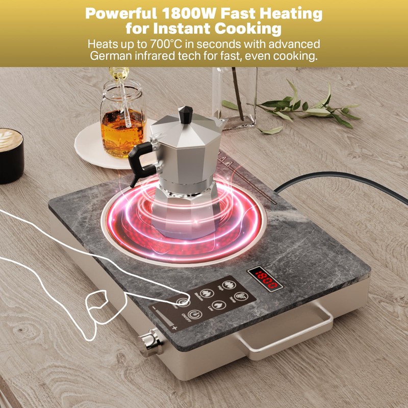Alemania Single Burner Ceramic Cooktop, Portable 1800W Electric Stove, Countertop