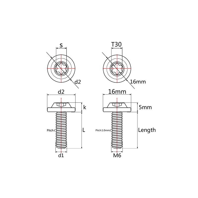 Wanyifa Titanium Bolt M6 10 15 20 25mm Torx T30