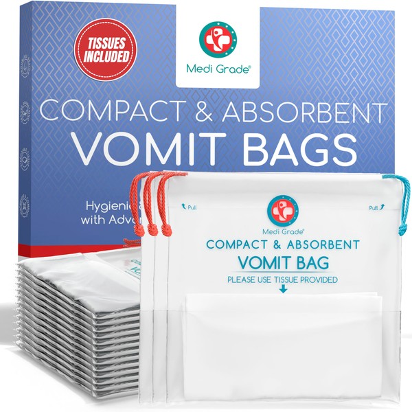 Medi Grade Absorbent Vomit Bags Disposable for Adults and Kids,