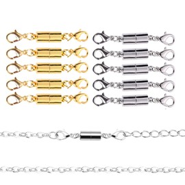 Magnetic Lobster Clasp, Pack of 10 Magnetic Jewellery Clasps, Jewellery Magnetic Clasp for Necklaces, Chain Extensions, Jewellery Accessories (Silver and Gold) Magnetic Lobster Clasp