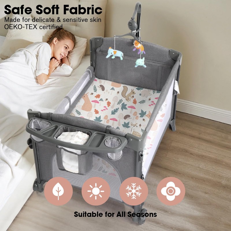 Little Grape Land Pack and Play Sheets Fitted(38" x 26"),