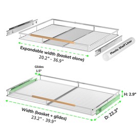 SOFRON Expandable Pull Out Drawer Cabinet Organizers, Heavy Duty Slide Out Storage Shelf for Home Kitchen Pantry Cupboard Pots Pans, Adjustable Width from 23.2"~39.9", Stainless Steel 1 Pack