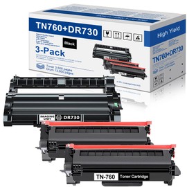 TN760 Toner Cartridge and DR730 Drum Unit Replacement for Brother TN-760 DR730 DR 730 Work with DCP-L2550DW HL-L2350DW HL-L2390DW HL-L2395DW Printer (2 Toners, 1 Drum Unit, 3Pack)