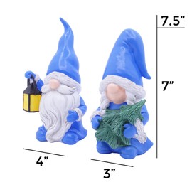 Etistta Set of 2 Blue Garden Gnomes Figurines, 7.5 inch Polyresin Gnome Decor, Gnomes Garden Statue Sculptures, Christmas Funny Outdoor Decor Yard Patio Lawn Gnomes for Christmas Garden Decorations