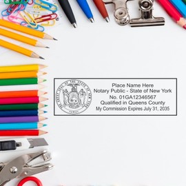 NYS Notary Stamp, Super Slim Pre-Inked Rectangular New York Notary Stamp, Sleek and Compact, 7/8" x 2-1/4" Imprint Size, Available in 5 Ink Colors