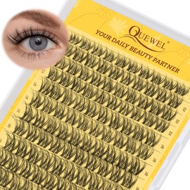 QUEWEL Natural Cluster Lashes D Curl Wispy Eyelash Clusters Mix 10-18mm, Eyelashes Individual DIY Lash Extensions at Home(QU43)