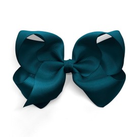 Bownita Girl's' Classic Handmade Grosgrain Hair Bow, Snag-Free, No-Slip, Large Size (Military Blue)