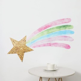 Vgaruint Shooting Star Wall Sticker - Shooting Star Wall Decal, Rainbow Themed Wall Decor, Nursery Girls Bedroom Decor Star (Star Wall Decor)