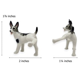 WitnyStore Tiny 2"Long Black White Standing Canaan Herding Dog Figurine - Miniature Hand Made Painted Ceramic Dogs Puppy Hound Canine Animals Cute Porcelain Decorative Collectible Figures Décor Gifts