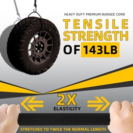 Bungee Cords with Hooks Heavy Duty, 72inch Flat Strong Outdoor Black Bungee Straps, Secure Load Distribution Industrial Grade Bungee Rope for Securing Luggage, Tarps, Tents, Cart, Bike Rack, 4pcs