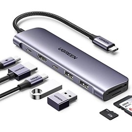 UGREEN HUB USB C 7 en 1 Adaptador a HDMI 4K a 30Hz, Lector Tarjeta SD TF