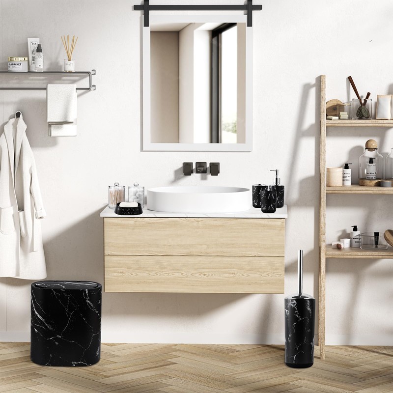 InnJoey Bathroom Accessories Set, 9-Piece Marble Black Bathroom Set, Black