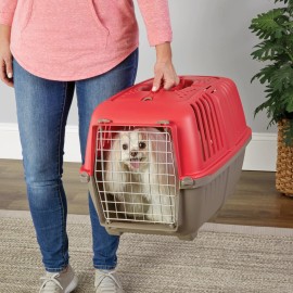 MidWest Homes for Pets 24 Inch Red Small Dog Carrier Hard Sided Pet Travel Carrier For Cats And Dogs