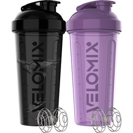 VELOMIX VELOMIX -2 Pack- 28 oz Protein Shaker Bottles for Protein Mixes - 2x Wire Whisk | Leak Proof Shaker Cups for Protein Shakes | Protein Shaker Bottle Pack | Shakers for Protein Shakes-Purple&Black