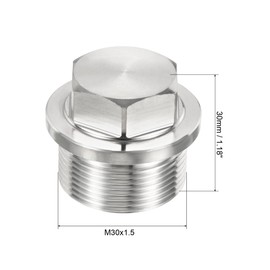 PATIKIL M30x1.5 Male Plug, 1 Pack Waterproof Dustproof 304 Stainless Steel Thread Hex Head Socket Solid Pipe Fitting