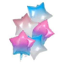 5Pcs Blue Pink Gradient 18 In Foil Star Heart Balloons,Natural Latex Balloons for Men Women Birthday, Valentines Day,Propose Marriage,Wedding, Bridal Shower, Graduation, Casino Theme Party Decorations