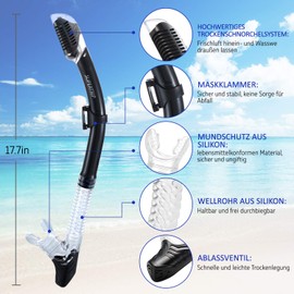 Supertrip Dry Snorkel Adult Unisex Dry Snorkel Snorkel with Valve for Snorkelling Snorkel Tube with Soft Mouthpiece Ear Plugs