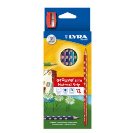 LYRA Groove Slim Wooden Colouring Pencils, 12 Pieces in Assorted Colours with Sharpener, Ideal for Children and Schools