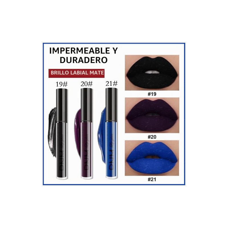 evpct- Lápiz labial líquido mate de 3 piezas, negro oscuro,