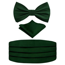 Alizeal Mens Solid Pre-tied Party Adjustable Bow Tie, Cummerbund and Pocket Square Gift Set, Dark Green