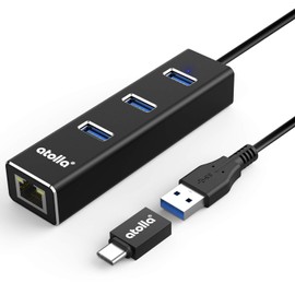 atolla USB3.0 Hub Wired LAN RJ45 Adapter, USB HUB 3 Port LAN RJ45 Hub 1 Port 1000Mbps Extension USB C Hub with Type c Converter Adapter