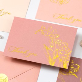 Crisky 4 Assorted Dusty Rose Gold Foil Floral Thank You Cards with Envelopes (25 Pack) with Envelopes & Stickers for All Occasion