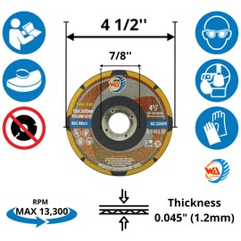 WA 25PACK - 4 1/2 inch x 0.045" x 7/8'' Arbor (Flat), Fast Cut Series, Cutting Wheel for Metal & Stainless Steel Cut-Off Disc Used On Angle Grinder with Aggresive Cut, 115x1.2x22mm T41 Flat