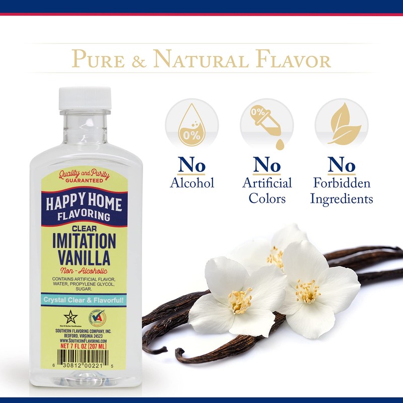 Happy Home Clear Imitation Vanilla Flavoring, Non-Alcoholic, Certified Kosher, 7