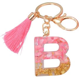 Rohans Pink and Gold Resin Alphabet Initial Letter Keychain, Bag Charm, Key Ring with Lobster Clasp (B)