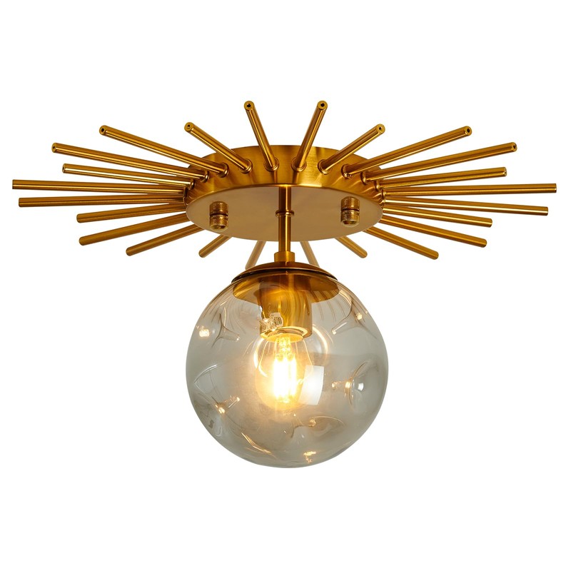 UOFUS Gold Sunburst Semi Flush Mount Ceiling Light Fixture with
