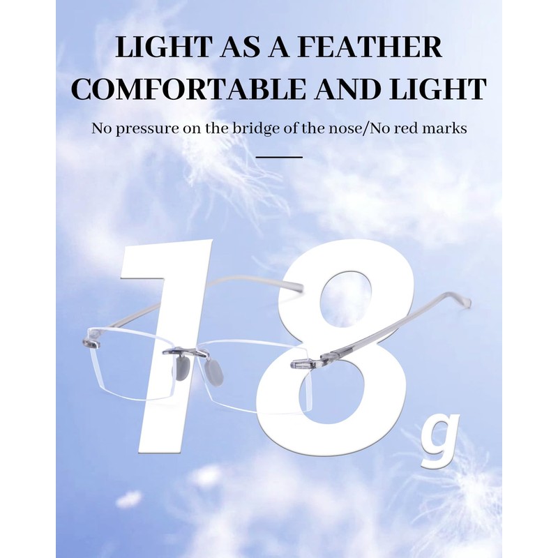 LUFF 3 Pack Rimless Reading Glasses Men Women- Comfortable Frameless