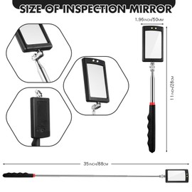 Copkim 1 Pcs Telescoping Inspection Mirror Mechanics Automotive Tool with Long Handle Extendable Mirror on a Stick for Technicians Mechanics Contractors Checking Observation (Black,Square with Light)