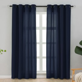 L.Z.E - Juego de 2 cortinas semitransparentes de 63 pulgadas de largo, color azul marino, cortinas y cortinas de privacidad para sala de estar, recámara, cuarto de bebé, ojales en la parte superior